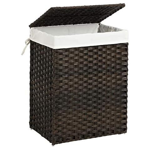 COTOP SONGMICS Handwoven Laundry Hamper, Synthetic Rattan Laundry Basket with Removable Liner Bag, Clothes Hamper with Handles for Laundry Room, Brown ULCB051K02 Cover