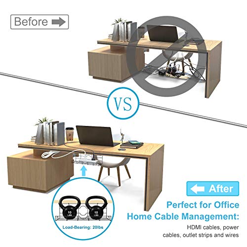 Auledio Desk Cable Management Tray, Cable Organizer for Wire Management, Metal Wire Cable Tray for Office and Home,2 Pack Standing Desk Tray, Black Cord Basket 17\'\'