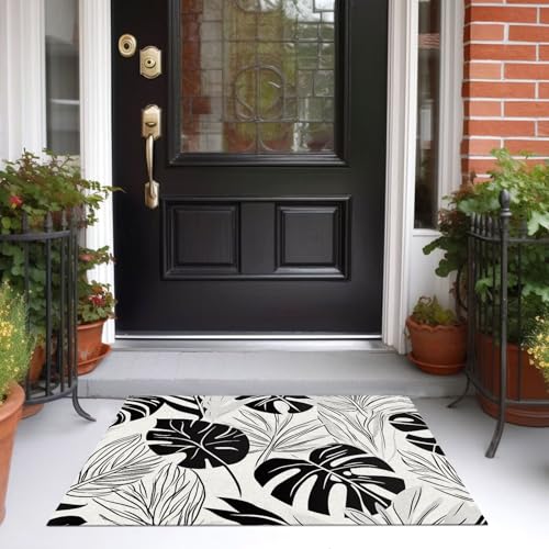 Tapis de salon abstrait monstera noir 160x230cm lavable - 5