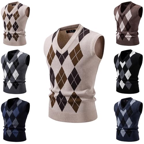 Cambkatl Men's Argyle Sweater Vest - V Neck Sleeveless Casual Slim Fit Pullover Knitwear Waistcoat2