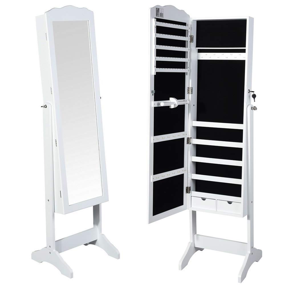 BAKAJI Specchiera Portagioie Armadietto Portagioielli Specchio con Anta Porta Oggetti e Cassetti colore Bianco, Armadio Organizer Porta Gioielli (Michela)