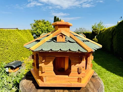 DARLUX handgefertigtes Sechseck Vogelhaus aus Holz wetterfest M - XXL mit und ohne Ständer I Futterhaus I Futterhäuschen I wetterfest I Bitumdach (Größe XL ohne Ständer, Grün - Braun) DARLUX handgefertigtes Sechseck Vogelhaus aus Holz wetterfest M - XXL mit und ohne Ständer I Futterhaus I Futterhäuschen I wetterfest I Bitumdach (Größe XL ohne Ständer, Grün - Braun)