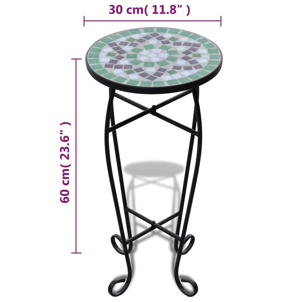 Tavolino con mosaico verde e bianco, resistente alle intemperie, per giardino, balcone, terrazza, diametro 30 cm, elegante tavolo decorativo con robusto telaio in ferro, per interni ed