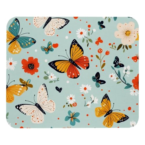 Generic - Mauspad Bunter Schmetterling Und Blume Grüner Hintergrund Klein Mousepad Tragbar Tischunterlage Modernes Schreibtischunterlage, Für Computer, Homeoffice, 25x30cm