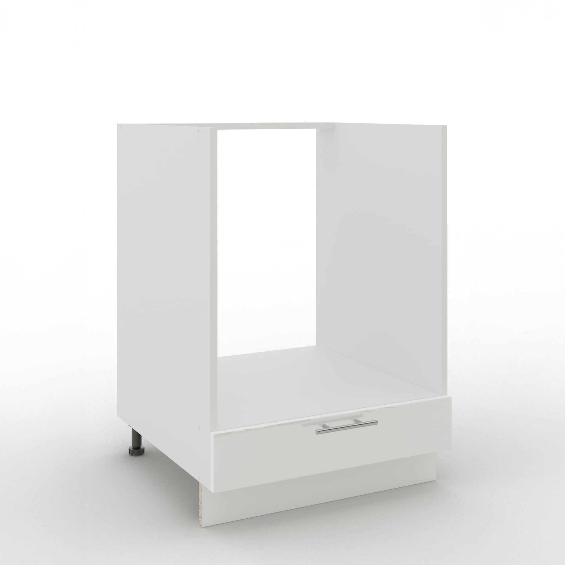 JD Greta Adjustable Kitchen Base Unit - 600mm - Oven Base Cabinet with Drawer (No Worktop) - White Gloss