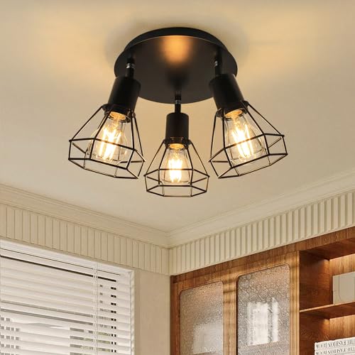 【Stile Vintage Industriale】Metallo di alta qualità, nero opaco, design unico - questa lampada a soffitto crea un elegante punto focale nel tuo spazio con un tocco di glamour.