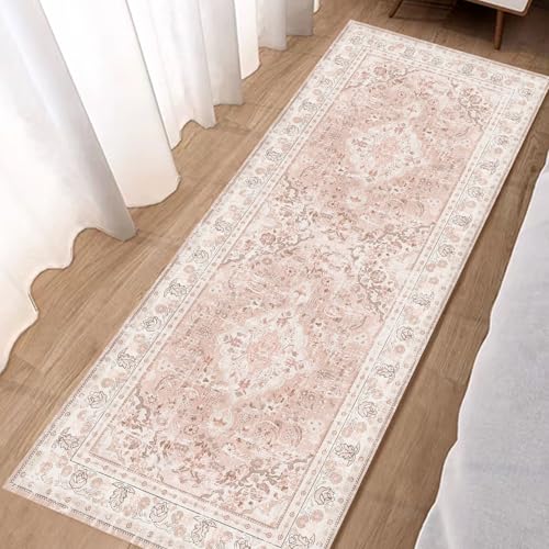 Vhong Washable Boho Vintage Modern Neutral Dusty Pink Area Rugs 2×6 Runner for Kitchen Hallway Living Room Girls' Room Nursery Room Non Slip
