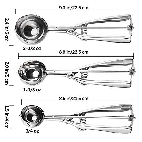 Cookie Scoop, Kmeivol Cookie Scoops Set of 3 with Trigger, Stainless Steel Cookie Dough Scooper, Small, Medium and Large Ice Cream Scoop, Ice Cream Scooper for Cookie, Cupcake, Muffin, Meatball - Thumbnail 2