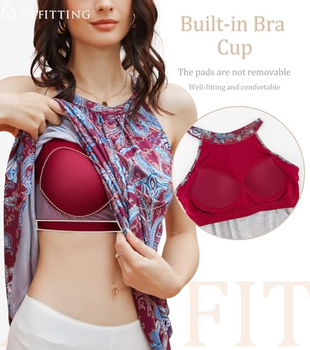 Image of ANYFITTING Summer Dress with Built in Bra Casual Beach Sundress Flowy Halter Mini Short Dresses for Women 2026