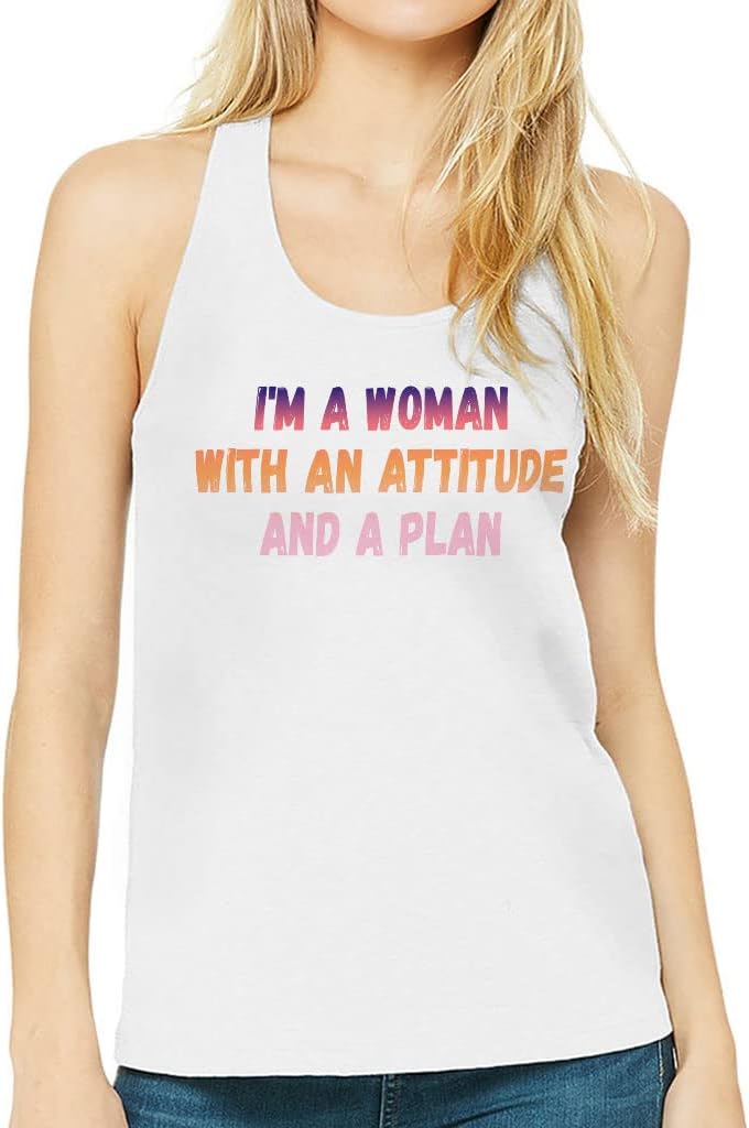 I'm a Woman with an Attitude Women's Racerback Tank - Word Art Tank Top - Unique Workout Tank
