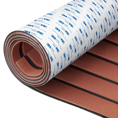Fullfire EVA Foam Boat Flooring with 3M Self-Adhesive Backing, Marine Decking Faux Teak Deck Sheet for Jon Boats Pontoon Boat Yacht RV Jet Ski Kayak Floor, Dack Brown and Black 94' x 15.5'