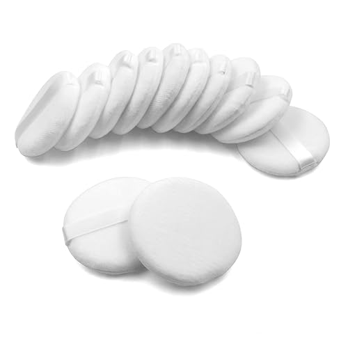 12 almohadillas de algodón para maquillaje facial, 2.36 pulgadas, terciopelo redondo esponjoso para base de polvo suelto (blanco)