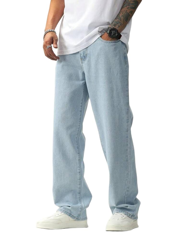 Loose Fit Men Light Blue Jeans | Tailored Fit | Mid-Rise Waist | Durable Cotton Blend Fabric | Contemporary Solid Finish | All-Season Wear | Style 118-picture-47