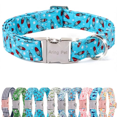Image of ARING PET Summer Dog Collar for Small Medium Large Boy Dogs-Blue Ice Pop M | Cute Male Heavy Duty Pet Collars with Metal Buckle for XS S M L XL Dogs, for Beach Trips Lake Camping Seaside Outdoor Walk