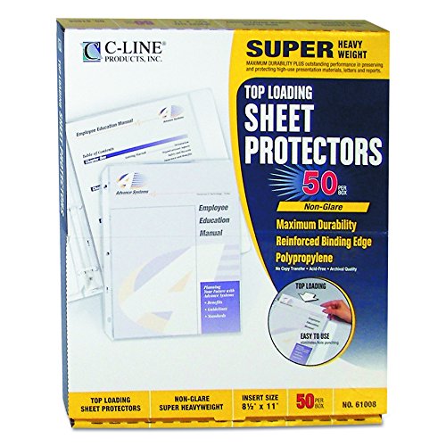 C-LineTop Loading Super Heavyweight Poly Sheet Protectors, Non-Glare, 11 x 8.5 Inches, 50 per Box (61008)