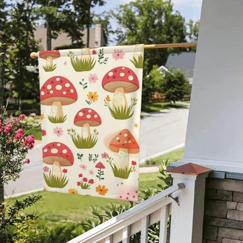 Grand drapeau de jardin double face motif champignon 71x101cm décoration extérieure