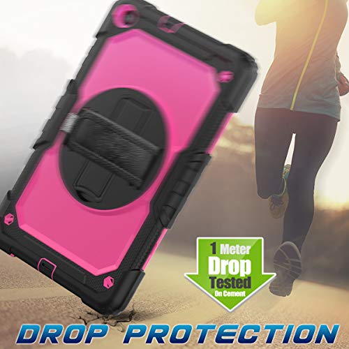 Timecity Samsung Galaxy Tab A 10.1 Case,Only Fit (Sm-T510/T515/T517), Full-Body Drop Proof Case With Rotating Hand Strap Stand Screen Protector Pencil Holder For Galaxy Tab A 10.1 - Rose+Black #TOP2