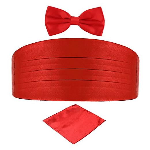 DonDon Set de tres piezas Caballero Faja de esmoquin Pajarita Pañuelo de bolsillo Color a juego Espléndido para ceremonias y ocasiones especiales - Rojo
