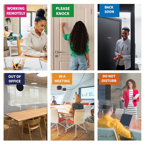 Image of Office Door Signs -6 Options Do Not Disturb, In A Meeting, Out Of Office, Working Remotely, Back Soon Please Knock,Privacy Door Slider Sign for Meeting & Conference Room Brushed Gold