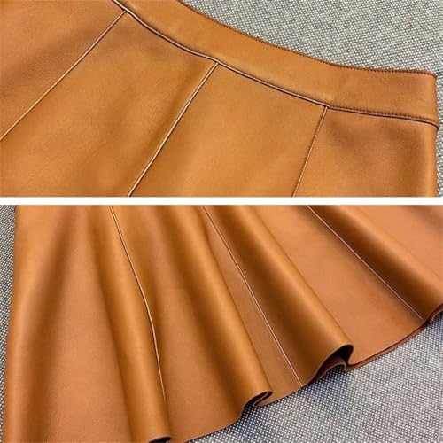 Women High Waist Genuine Leather Midi Skirt Fashion Patchwork Fishtail Wrap Long Pleated Skirt3