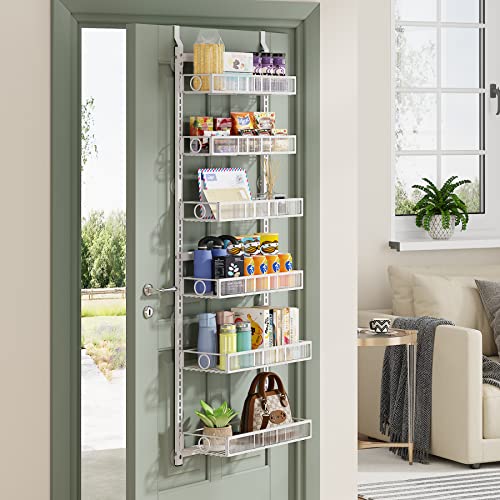 1Easylife 6-Tier Over The Door Pantry Organizer, Wall Mounted Arcrylic Over Door Rack, White Pantry Organization And Storage With Adjustable Baskets, Can Organizer Hanging Spice Rack For Kitchen #TOP5