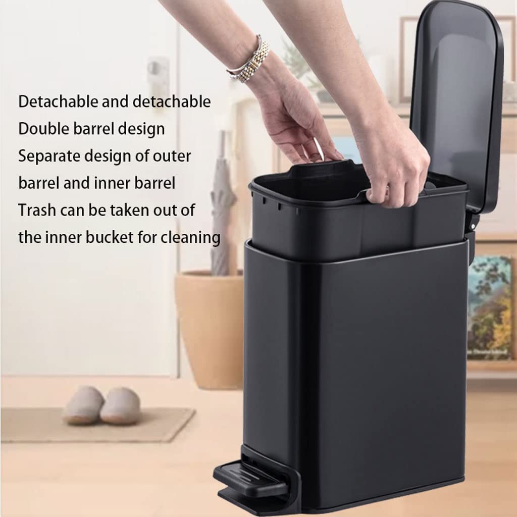 Cubo Basura Casa Pedal de Acero Inoxidable con Tapa, Basura Rectangular Papelera contenedor for baño Cocina for el hogar Papelera Reciclaje(B)