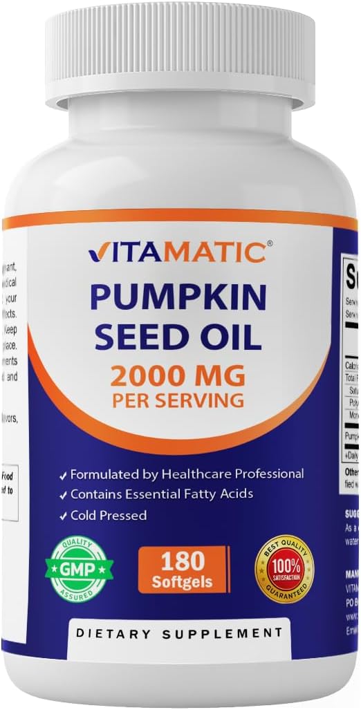 Pumpkin Seed Oil 2000mg Softgel Capsules per Serving - 180 Softgels - 1000mg per softgel