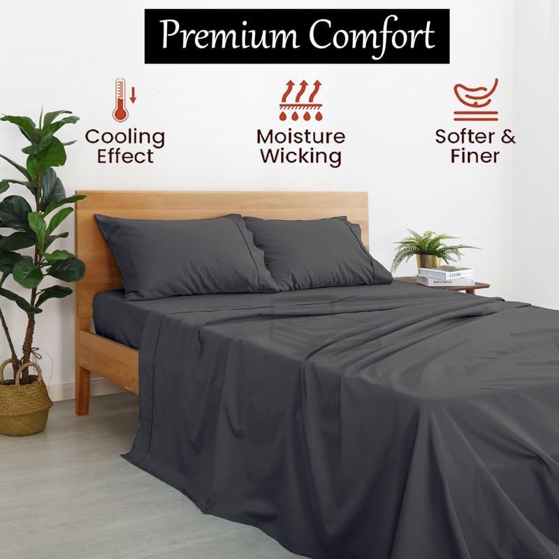 Image of Bedsheet Microfiber with 2 Pillow Cover chadar - Soft and Breathable - Wrinkle Free Flat Sheet with 2 Pillow Cases - Single Bed Sheet-Fade Resistance bedsheets for Single Bed - Dark Grey Single