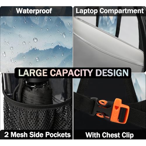 Forest Clear Backpack for Stadium Events, Tree Nature Spring Waterproof Clear Bag for Women Men Adult Sport Work Daily Music Festival and Concerts3