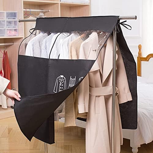 Garment Covers TAIZER 2PCS Cover Clothes Rack Dustproof Clothes Covers Protection Against Moisture Clothes Cover Clear Breathable Waterproof Garment Covers Bags with Magic Tape Beige Black 90 ×110cm