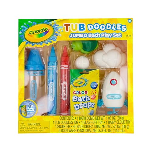 Crayola Bath Tub Doodles Jumbo Bath Time Play Set, Includes 40 Color Bath Dropz, 1 Bath Bomb, 2 Body Wash Pens & 4 Floating Toys, Non-Toxic, Stain Free - image 1
