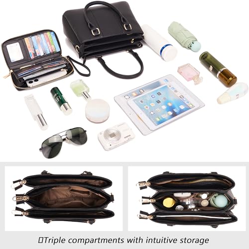 Image of Qiyuer Purses and Wallet Set for Women Satchel Handbag Tote Bag | 3 Zippered Compartments,Pebble PU leather,Multi-slot design,Everyday commuting