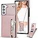 Ephoou Crossbody Wallet Case for Samsung Galaxy S21 with Card Holder, Purse Cover Removable Cross Body Strap for Samsung Galaxy S21 Zipper Phone Case Rose Gold
