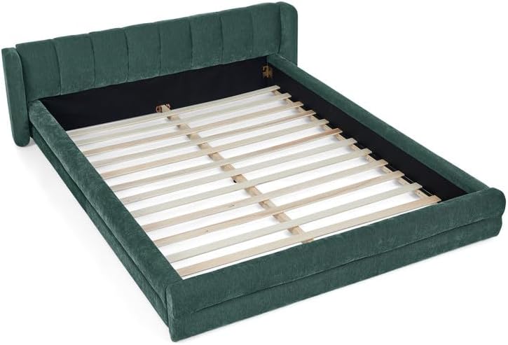 Upholstered Platform Bed Frame, Low Profile Chenille Bed with Headboard, Modern Solid Grounded Frame, No Box Spring Needed, Easy Assembly (Blue+Green