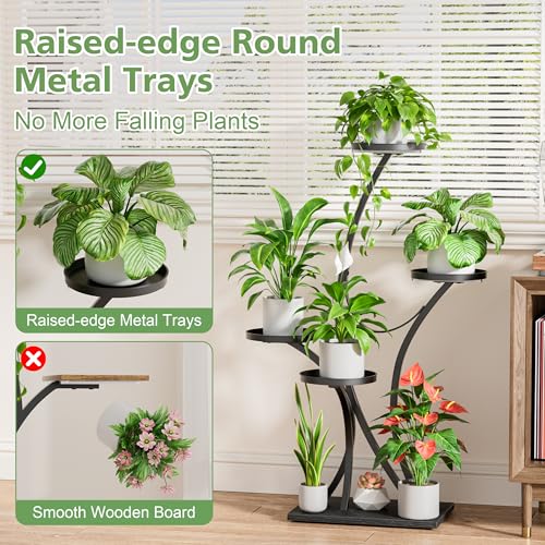 Image of BACEKOLL Plant Stand Indoor with Grow Lights - Plant Shelf Tree-Shaped, Lighted Corner Plant Stands for Indoor Growing, 5 Tiered Metal Flower Holder, Decorative Shelves for Home Hallway Black (Left)