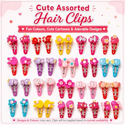 Image of Kids Multi-Design Tic Tac Hair Clips with Storage Box, 20 Pcs | 4 cm small multi-color hair clips for baby girls & toddlers. Features a strong grip. Perfect as a gift set accessory.