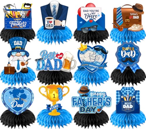 Fathers Day Decorations Honeycomb 12pcs Double Sided Fathers Day Centerpieces for Table Best Dad Table Topper for Fathers Day Table Decorations