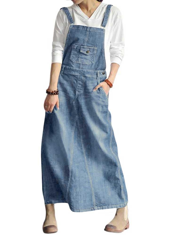 chouyatou Women's Vintage Adjustable Strap Denim Overall Dress Distressed A-Line Pinafore Bib Jean Dress