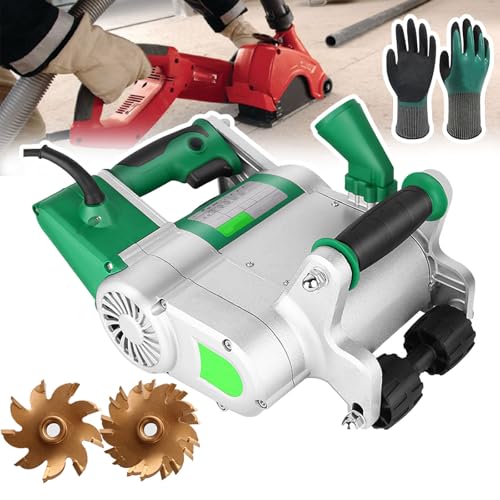 pedenencelia Rozadora Eléctrica Paredes Ladrillo,Cortadora Concreto,Máquina Cortadora Ranuras para Paredes Pisos,con Guantes Y Hoja De Sierra 25/35-Para Ranurar En Varias Paredes