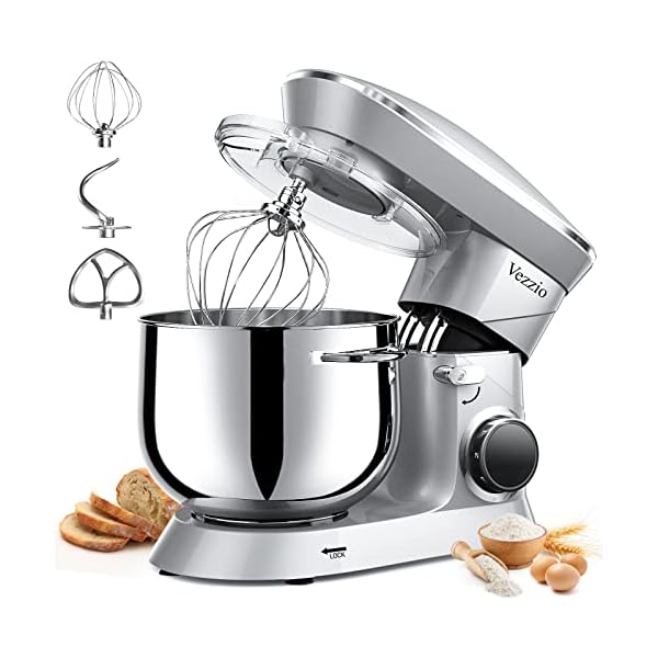9.5 Qt Stand Mixer, 10-Speed Tilt-Head Food Mixer, Vezzio 660W Kitchen Electric Mixer with Stainless Steel Bowl, Dishwasher-Safe Attachments for Most Home Cooks (Silver)