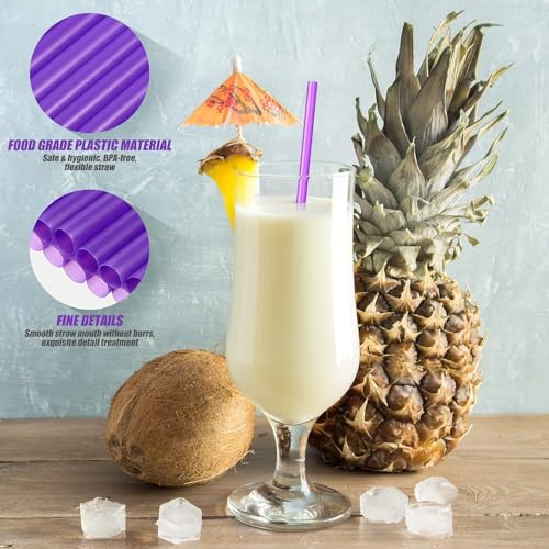 Image of Healeved 200PCS Purple Straws, 10.2 Inch Extra Long Disposable Plastic Drinking Straws for Birthday Wedding Hawaiian Swimming Pool Party Cocktails, Juice, Water, Iced Tea, Beverages