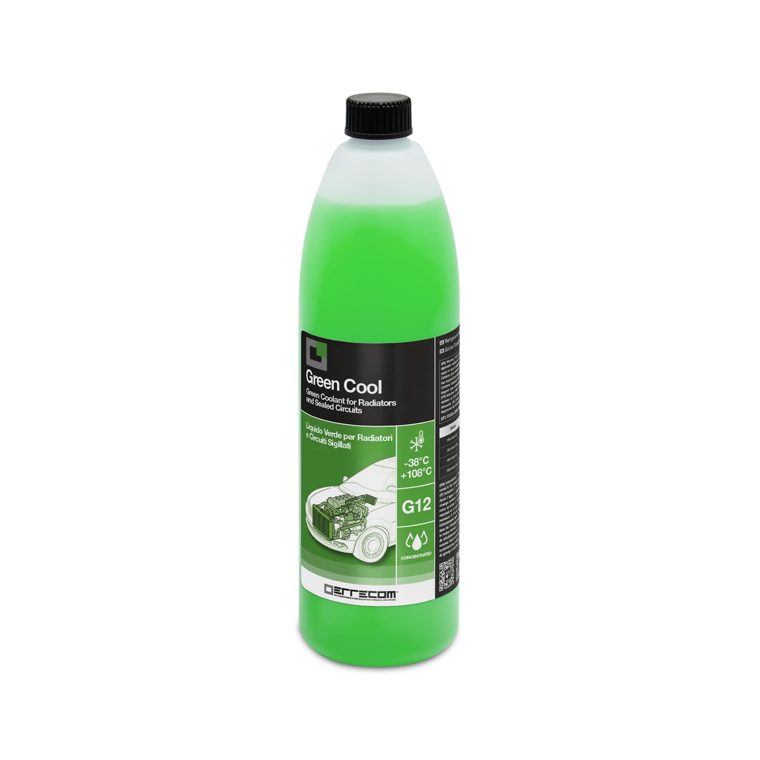 ERRECOM Green Cool, Liquido Radiatore Verde Concentrato, antigelo G12 con Pacchetto inibitore a Base Organica Oat, 1 Litro