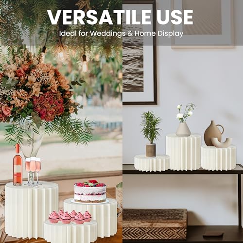 3 Pack Paper Cylinder Pedestal Cake Stands with Acrylic Disc, Foldable Buffet and Food Risers for Dessert Table Display Set, Cupcake and Dessert Stand Set for Wedding, Birthday, and Party Decor - Image 8
