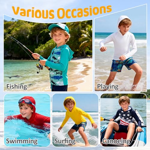 Image of Boys Rash Guard Toddler Swim Shirts Long Sleeve Kids Fishing Shirt UPF 50+ Sun Protection Swim Top with Thumb Hole