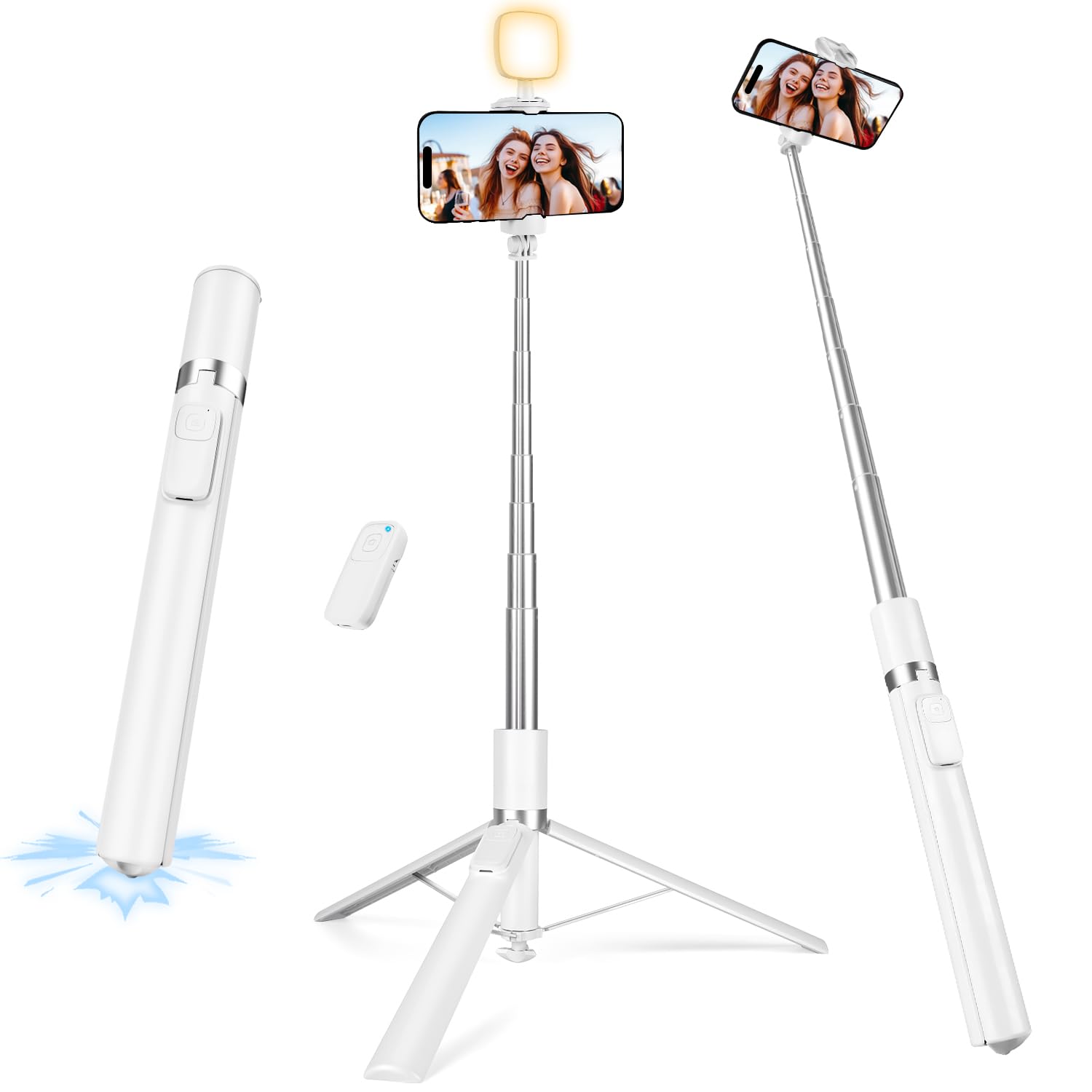 68 Phone Tripod Selfie Stick with Remote and Fill Light Auto Open Phone Tripod Stand Extendable Cell Phone