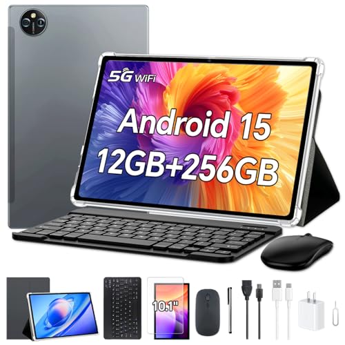 Image of 10 inchAndroid 15 Tablet WiFi Model, 12GB+256GB+1TB Expandable, 8 Core CPU A523, 8000mA Large Battery,13MP+5MP Camera, Includ /Keyboard /Mouse /Stylus /Case /Protective Film (M6-Gray)