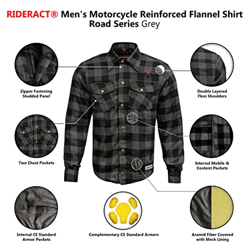 RIDERACT Motorcycle Flannel Shirts Mens Aramid Fiber Reinforced Motorbike Riding Armored Shirt Protective Gear Biker Jacket - Image 6