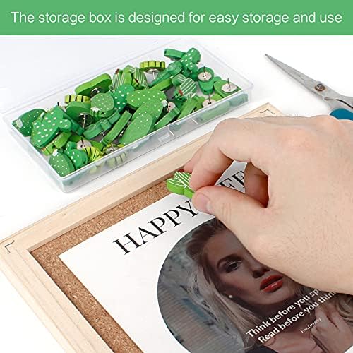40Pcs Wooden Push Pins Cactus Palm Leaf Thumb Tacks Decorative Thumb Tacks Cute Pushpins with Box for Cork Boards Photos Wall Maps Corkboard Decor (5 Shapes)