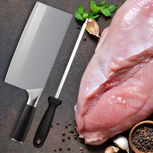 Image of Machado Forging Serbian Chef Knife Set - 12 inch Full Tang High Carbon Clad Steel Butcher Cleaver with Knife Sharpener - Perfect for Vegetables, Fish, Meat - Ideal for Kitchen, Hotel, Restaurant