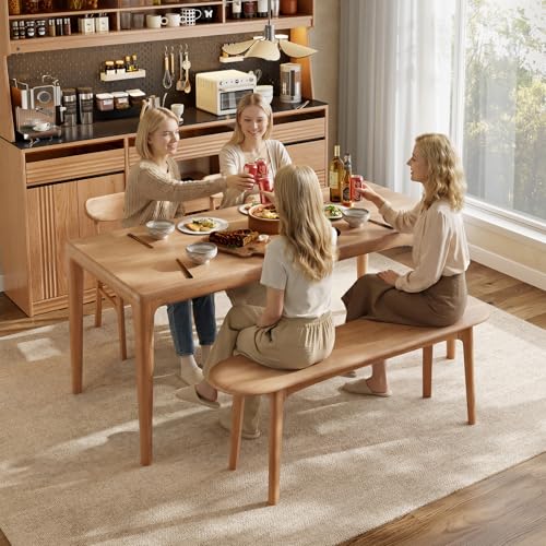 Image of DONGMUWUEJEE 39 inch Solid Wood Small Dining Bench, Entryway Bench, Natural